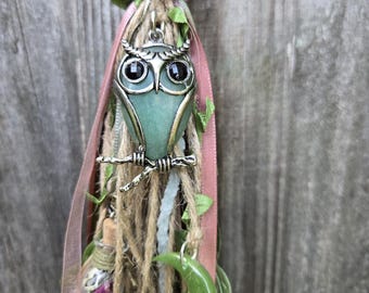 Witches Bells- Fairy Themed, Aventurine Crystal Owl, Home Protection with Crystals