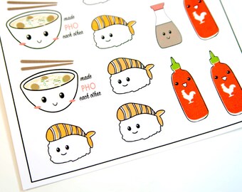 Asian Food Sticker - Pho, Sushi, Soy Sauce, Sriracha