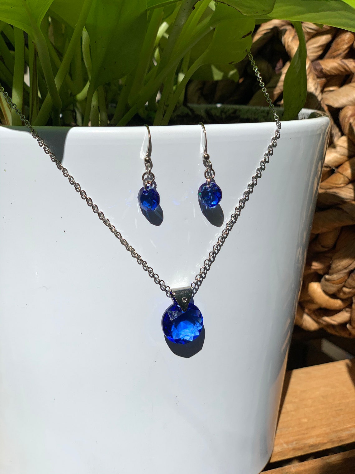 Sapphire Swarovski Necklace and Dangle Earrings Set Etsy