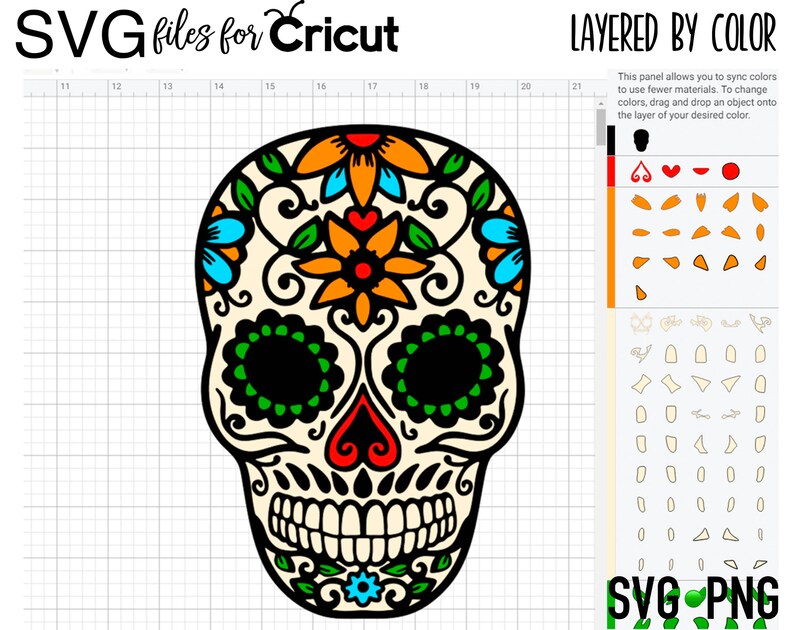 Download Layered SVG Sugar Skull Cut file Cricut Digital file PNG ...