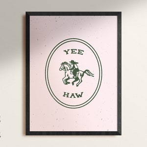 Yee-Haw rosa cartel arte impresión, enmarcado