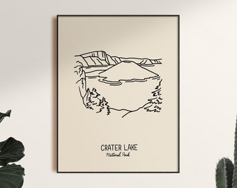 Crater Lake National Park Minimalist Poster Art Print, Unframed