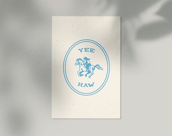 Yee-Haw in Blue Western Mini Postcard Print