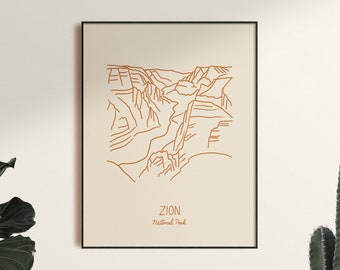 Zion National Park Minimalist Poster Art Print, Unframed