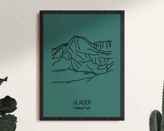 Glacier National Park Minimalist Poster Art Print, Framed