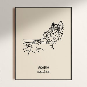 Acadia National Park Minimalist Poster Art Print, Unframed