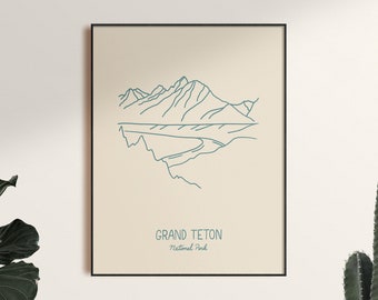 Grand Teton National Park Minimalist Poster Art Print, Unframed