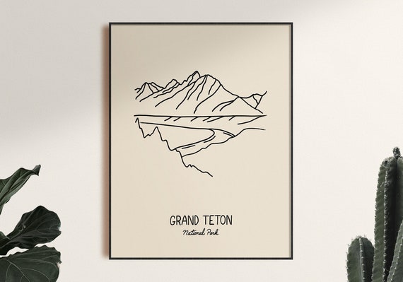 Grand Teton National Park Minimalist Poster Art Print, Unframed