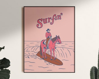 Surfin' Poster Art Print, Unframed