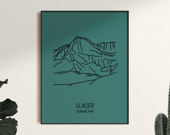 Glacier National Park Minimalist Poster Art Print, Unframed