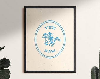 Yee-Haw azul enmarcado cartel arte impresión