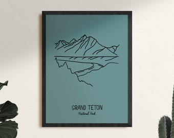 Grand Teton National Park Minimalist Poster Art Print, Framed