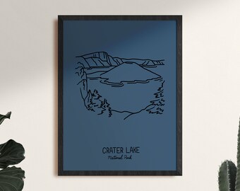 Crater Lake National Park Minimalist Poster Art Print, Framed