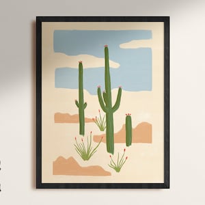 Wüste Stillleben Kaktus Poster Kunstdruck, gerahmt