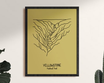 Yellowstone National Park Minimalist Poster Art Print, Framed