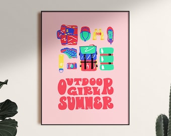 Outdoor Girl Summer Art Print Poster, Unframed