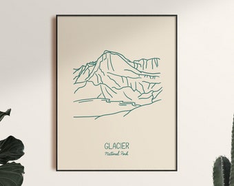 Glacier National Park Minimalist Poster Art Print, Unframed