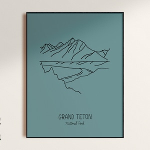Grand Teton National Park Minimalist Poster Art Print, Unframed