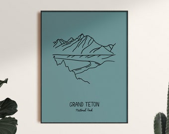 Grand Teton National Park Minimalist Poster Art Print, Unframed