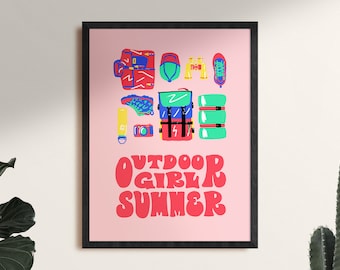 Outdoor Girl Summer Art Print Poster, Framed