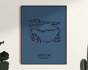 Crater Lake National Park Minimalist Poster Art Print, Unframed