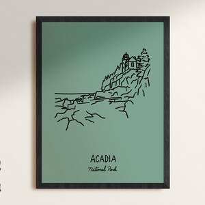 Acadia National Park Minimalist Poster Art Print, Framed