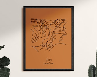 Zion National Park Minimalist Poster Art Print, Framed