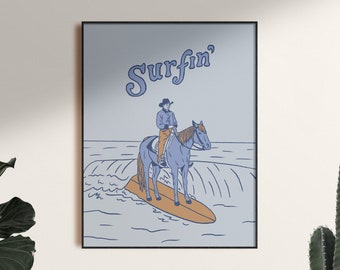 Surfin' in Blue Poster Art Print, Unframed