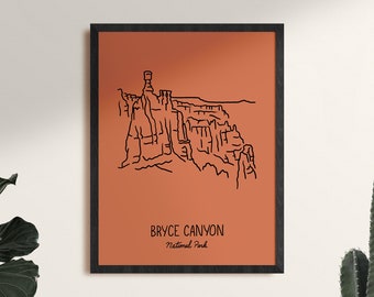 Bryce Canyon National Park Minimalist Poster Art Print, Framed