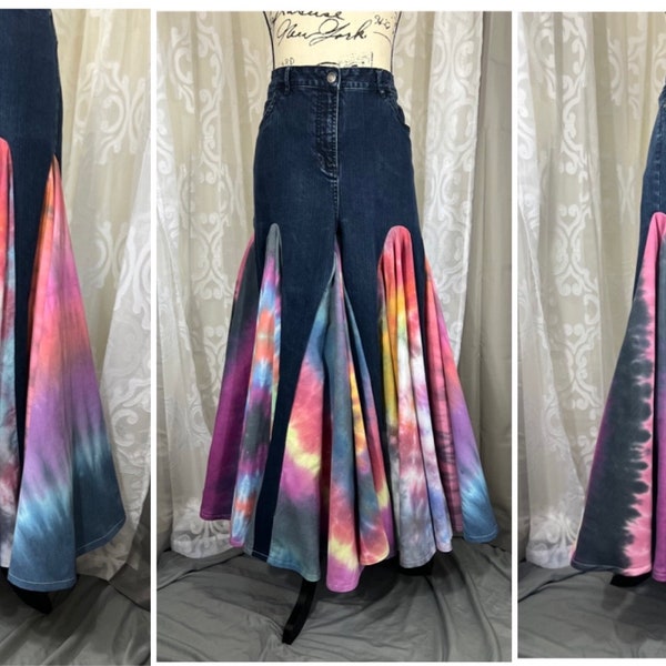 Made to Order - Upcycled Handmade Tie Dye Denim Maxi Skirt