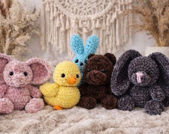 Crochet Easter Basket Stuffers – Mini Plush Animals | Duck, Bunny, Elephant, Bear, Peep