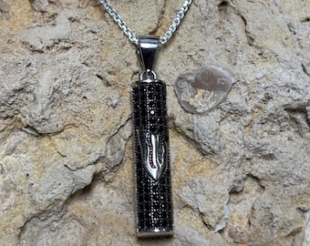 Mezuzah Pendant w/Black Stones