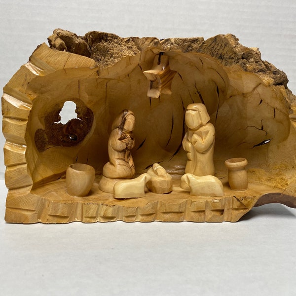 Stunning nativity hand carved from Bethlehem Olivewood!