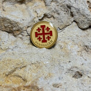 Jerusalem Red Crusader Cross Lapel Pin – Gold Alloy, 2 Crosses Set