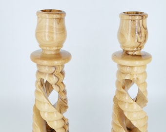 Olive Wood Candlestick Set (6")