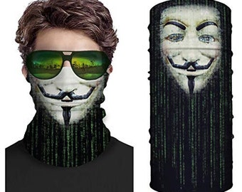 ANONYMOUS FACE MASK - Anonymous Gaiter - Neck Gaiter Mask - Black Neck Gaiter - Printed Neck Gaiter - Unique Style Bandana