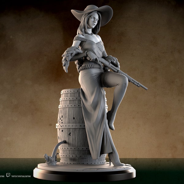 Eva "Madame Whiskey" - Femme Fatale w/ Shotgun, Tommy Gun, NSFW, SFW Variants - 1:10 3D Printed Resin Model Kit - Sculpt by Ben Douglas