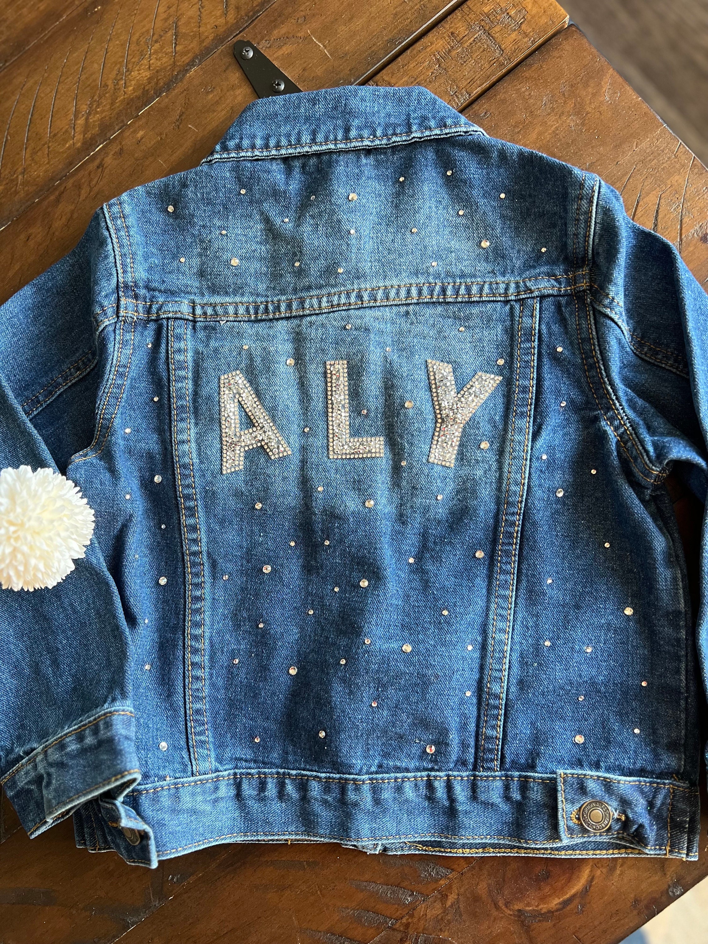 Rhinestone Custom Jean Jacket, Girls Custom Jacket, Rhinestone Jean Jacket, Girls Custom Jacket, Rhinestone Denim Jacket, RoseGold bling