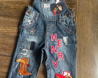 Personalized Denim, Cowboy Overalls, Western Overalls, Custom Denim,  Denim Overalls, Baby Gift, First Birthday, Cowgirl Overalls , Custom