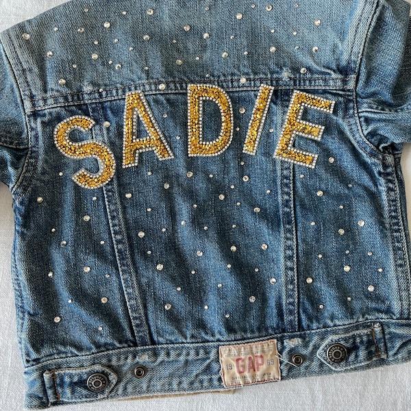 Rhinestone Custom Jean Jacket, Girls Custom Jacket, Rhinestone Jean Jacket, Girls Custom Jacket, Rhinestone Denim Jacket, Custom Denim,Bling