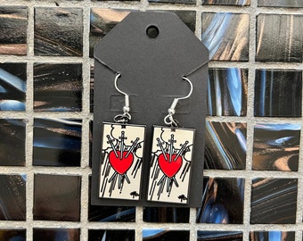 Three of Swords Earrings | Hard enamel and Metal | Witchy Jewelry | Made in USA