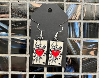 Three of Swords Earrings | Hard enamel and Metal | Witchy Jewelry