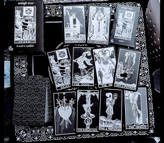 Midnight Tarot Deck | Black & White Rider | Guide Booklet and Box | Full Deck | Full Sized | 78 cards | for Divination
