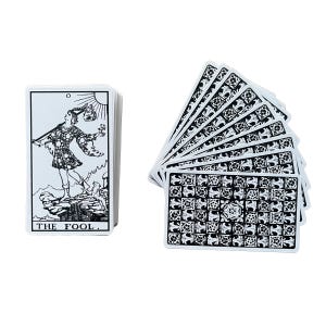 Pixie's Line Art Tarot Deck: Full Size with 100 Page Guide, Black and White Tarot Cards, Linen Finish