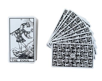 Pixie's Line Art Tarot Deck: Full Size with 100 Page Guide, Black and White Tarot Cards, Linen Finish