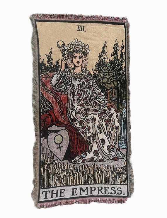 Tarot Card Throw Blanket or Wall Hanging, 5x3 foot | Empress, Three of Swords, Lovers, or High Priestess