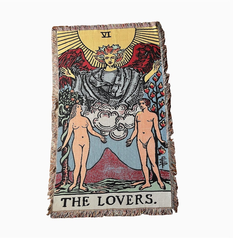 Tarot Card Throw Blanket or Wall Hanging, 5x3 foot | Empress, Three of Swords, Lovers, or High Priestess Lovers