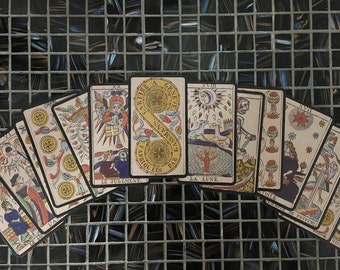 Tarot of Marseille & Guide | first printed c. 1840 |Full 78 Gassman Tarot Deck, Facsimile, size 4.75 X2.75, for divination fortune telling