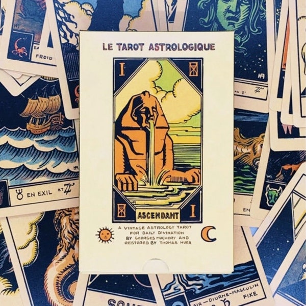 Jeu de tarots astrologiques avec guide | Le Tarot Astologique | Grandes cartes | Oracle du zodiaque | vers 1927, télécopieur d'époque | Divination