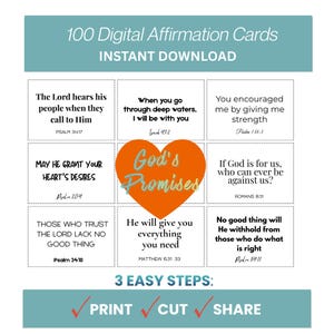 100 Bible Promise Cards | Promises of God Scripture | Christian Encouragement Printable | Faith Affirmations